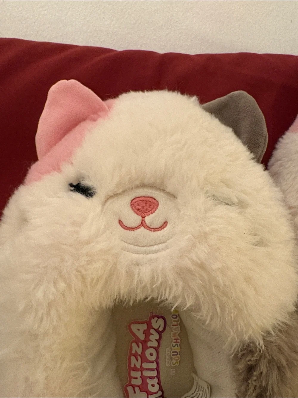 FuzzaMallows Plush Cat Slip-On Kids Slippers - Cream, Pink & Gray